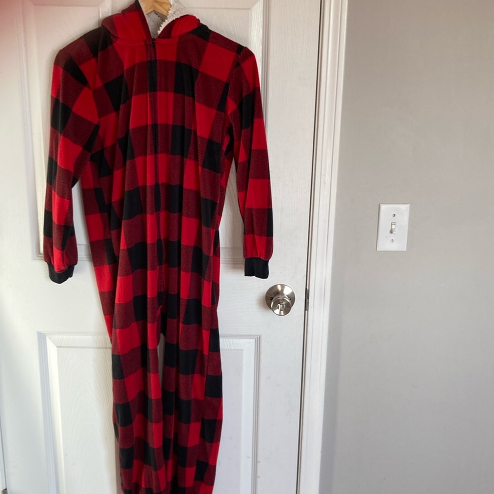 Pj place red buffalo plaid onesie